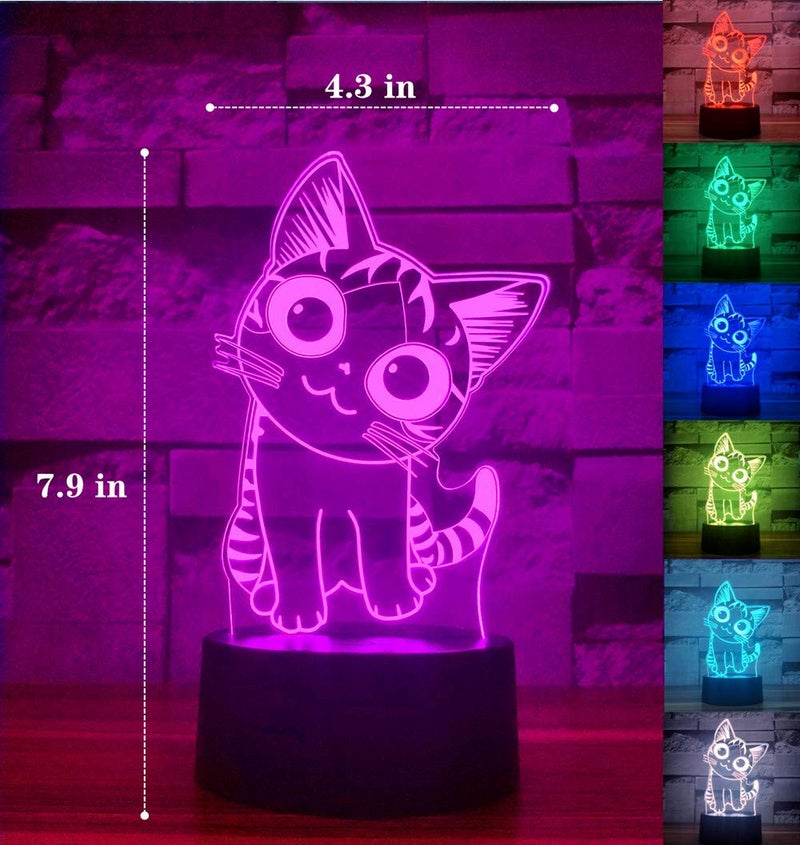 i-CHONY Cat Gift Night Light for Kids,Auto 7 Colors Changing Anime Table Lamp,3D Illusion Bedside Lamp,Cute Cat Gifts for Women Teens Boys Girls Birthday Christmas Gifts - Image 2