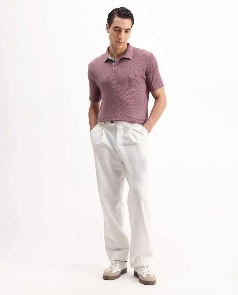 Rare Rabbit Rare Rabbit Men's Mello Dusky Pink Cotton Polyester Fabric Collared Neck Half Sleeves Textured Polo T-Shirt