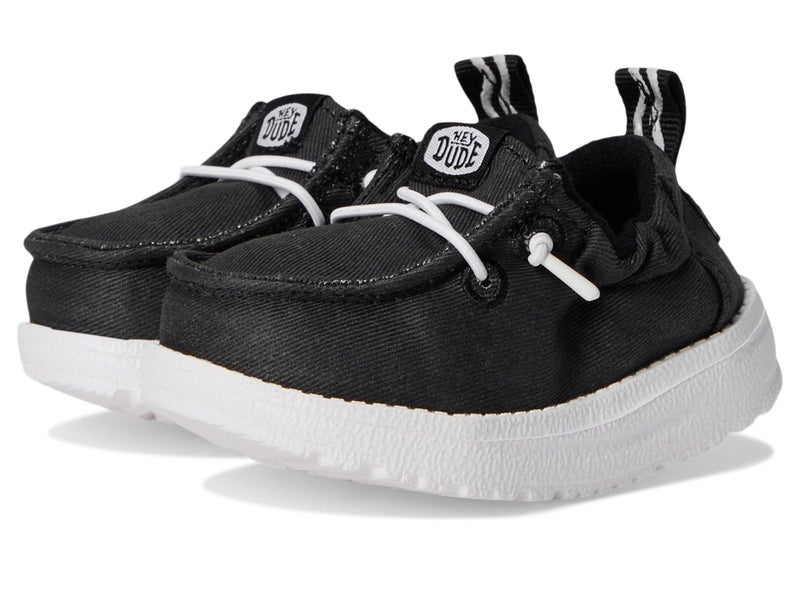 HEYDUDE Infant LILDUDE Core Slip On Shoes, Black Size 4 | Easy On Elastic Scrunch Collar - Image 1