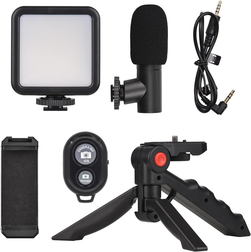ANDOER Smartphone Vlog Kit Mini LED Video Light + Cardioid Microphone + Extendable Phone Clip + Tripod with Adjustable Brightness for Live Stream Vlog Video Shooting Video Conference Selfie - Image 2
