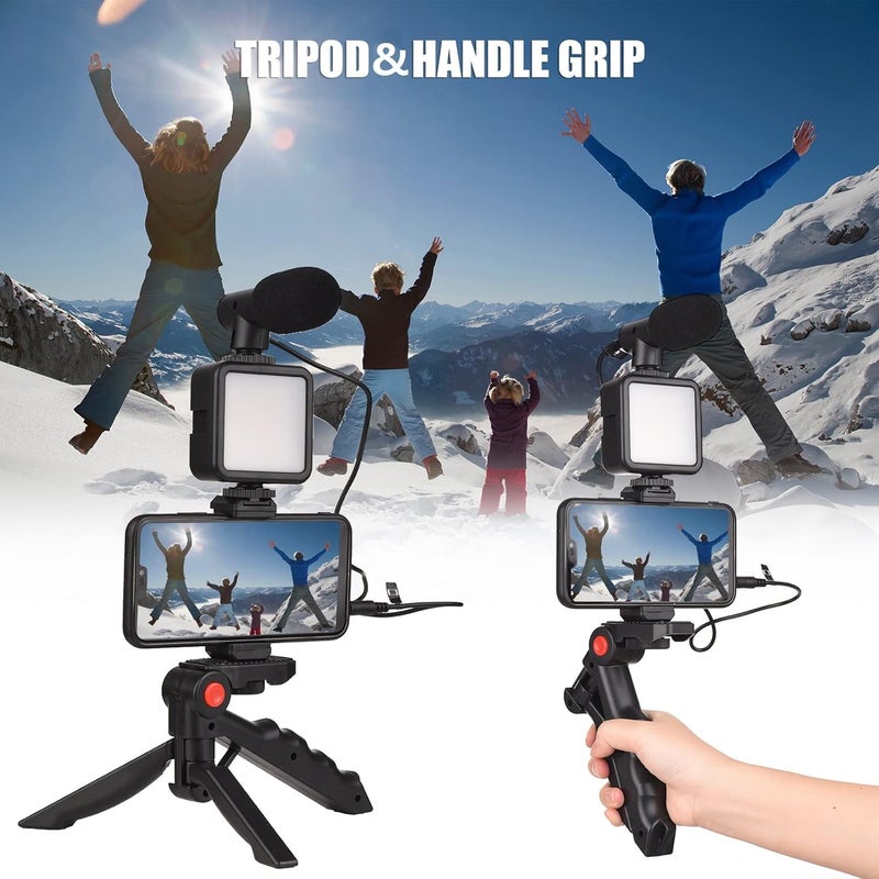 ANDOER Smartphone Vlog Kit Mini LED Video Light + Cardioid Microphone + Extendable Phone Clip + Tripod with Adjustable Brightness for Live Stream Vlog Video Shooting Video Conference Selfie - Image 3
