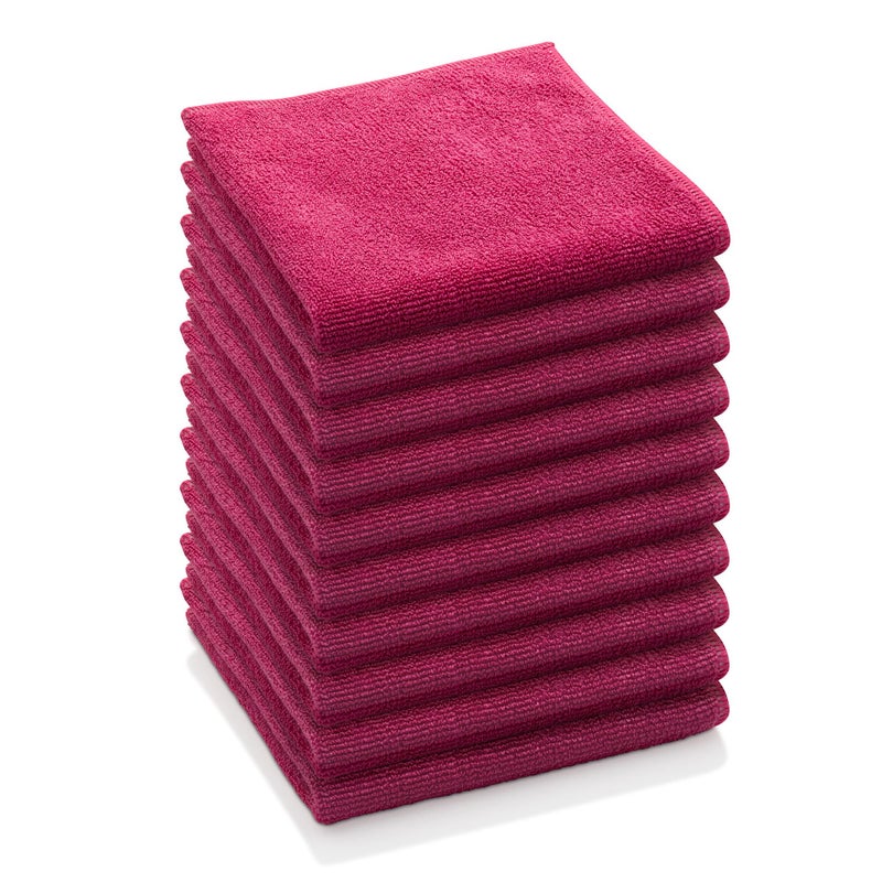 منشفة ميكروفايبر متعددة الأغراض من ECloth - منشفة تنظيف متعددة الاستخدامات للأسطح المنزلية قابلة للغسل وإعادة الاستخدام - وعد بغسل 100 مرة - حمراء - عبوة 10 قطع