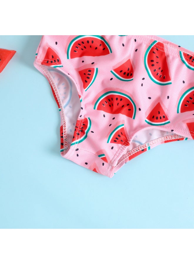 Loquat Dummy Tiger Girl Swimsuit Watermelon Printed Tassel Sling Split 3-piece Set With Cute Bow Knot-Color:Pink- - Image 4