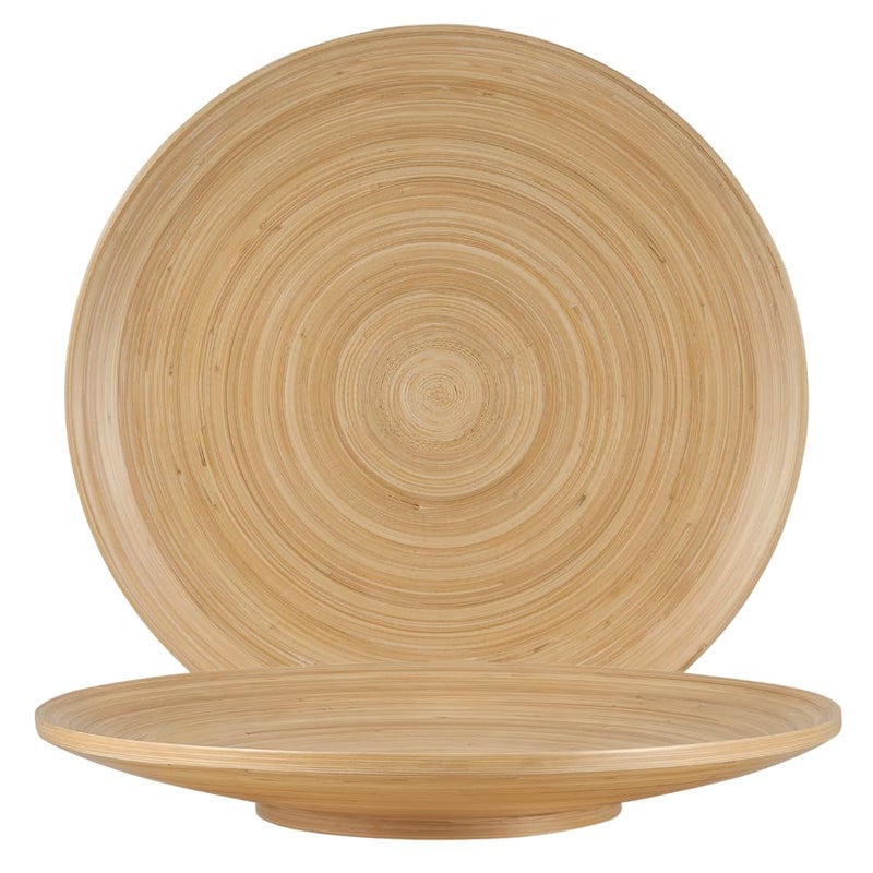 LEXA Bamboo Fruit Bowl 12 Large Round Wooden Plate for Coffee Table Decor Charcuterie Board Handcrafted Home Decor Tray or Platter Single Bowl