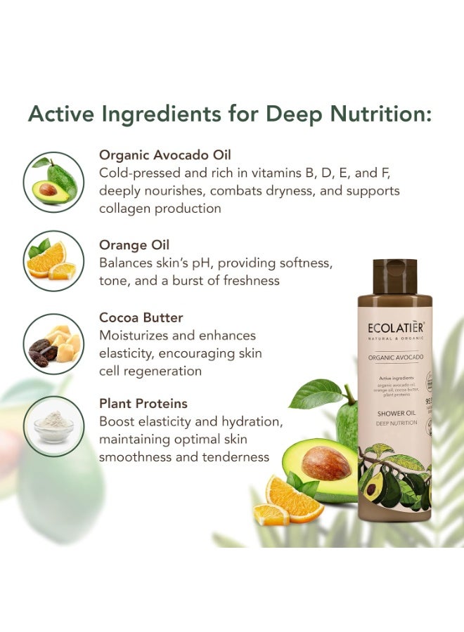ECOLATIER Shower Oil – Organic Argan, Coconut, or Avocado Oil Options – Moisturizing & Nourishing Body Wash for Women, 95.5% Natural, Vegan, for Sensitive Skin - 8.5 Fl Oz (Avocado oil) - Image 2