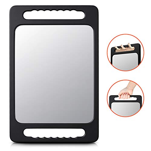 TASALON Unbreakable Hand Mirror with Double Handle - Large Handheld Barber Design for Hair and Beauty Salon - Durable Hand Held for Barbershop - Lightweight Haircut Mirror with Double Handgrip - Image 2