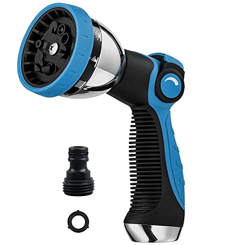 REDESS Garden Hose Nozzle Spray Nozzle,10 Hose Metal Duty Watering Patterns Thumb Control On Off Valve, High Pressure Nozzle Sprayer for Watering Plants, Car Wash,Cleaning,Showering Pets Blue - Image 1