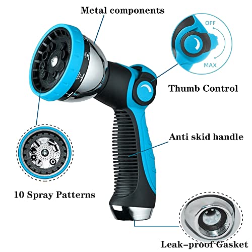 REDESS Garden Hose Nozzle Spray Nozzle,10 Hose Metal Duty Watering Patterns Thumb Control On Off Valve, High Pressure Nozzle Sprayer for Watering Plants, Car Wash,Cleaning,Showering Pets Blue - Image 2