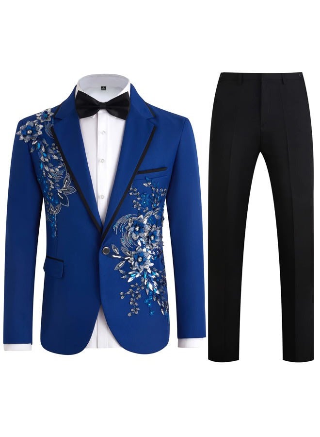 Catheive Mens Suits Slim Fit 2 Piece Floral Tuxedo Suits Blazer Pants with Bow Tie for Wedding Prom - Image 1