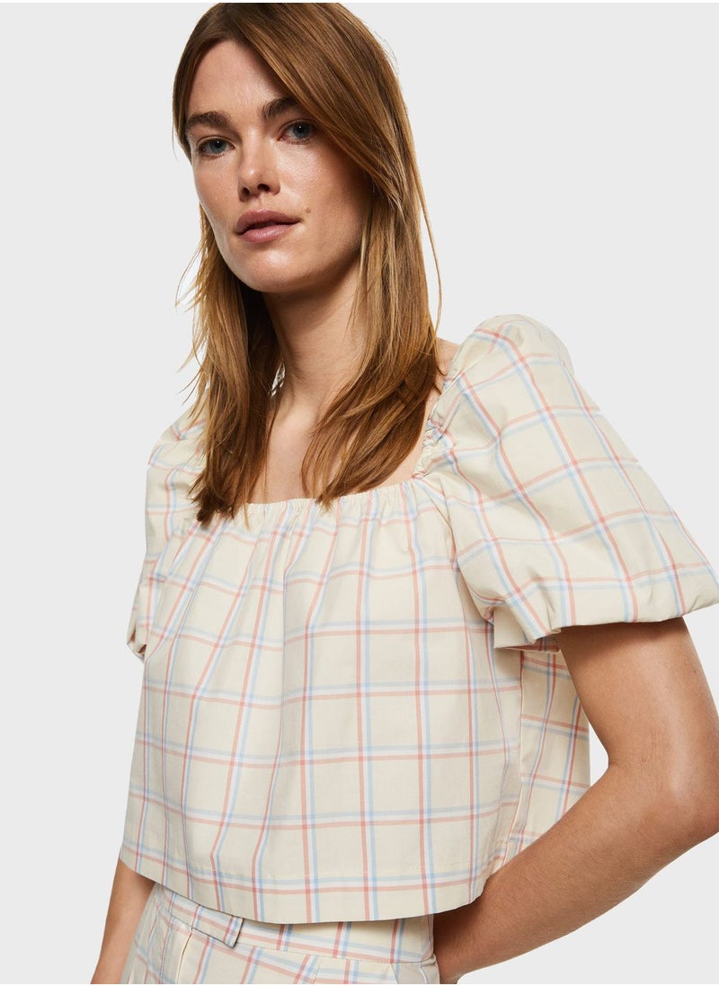 MANGO - Puff Sleeve Square Neck Top - Image 1