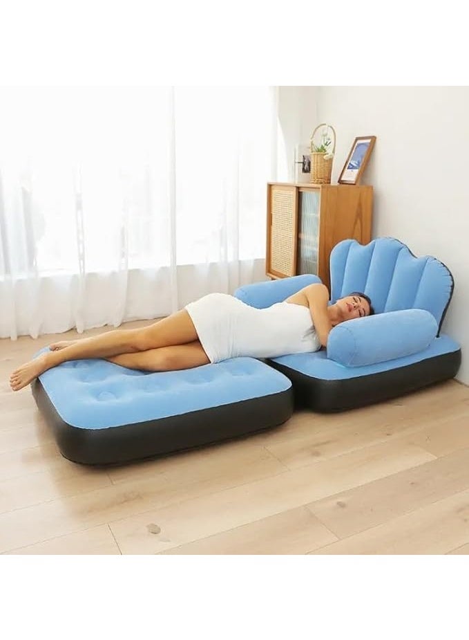 أريكة قابلة للنفخ للاستخدام الخارجي، أريكة استرخاء متعددة الوظائف، سرير قابل للنفخ 2 في 1، كرسي استرخاء مريح قابل للطي، أزرق - Image 3