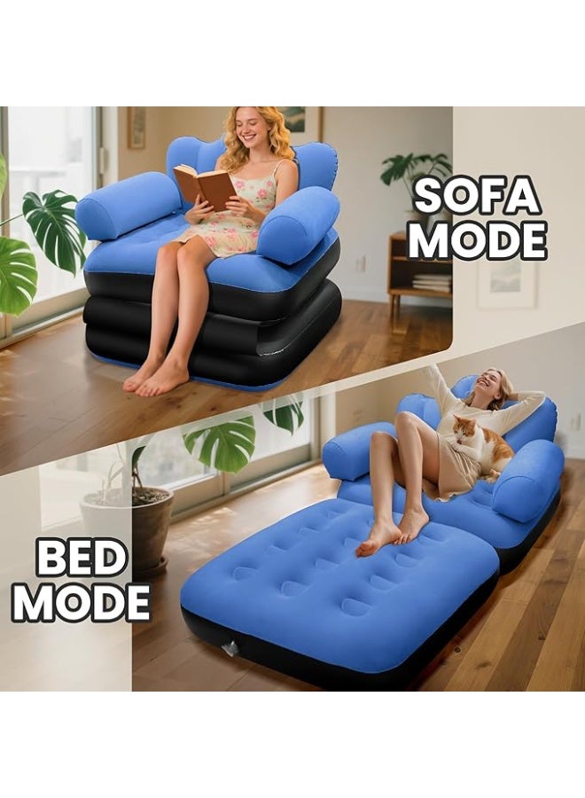 أريكة قابلة للنفخ للاستخدام الخارجي، أريكة استرخاء متعددة الوظائف، سرير قابل للنفخ 2 في 1، كرسي استرخاء مريح قابل للطي، أزرق - Image 5