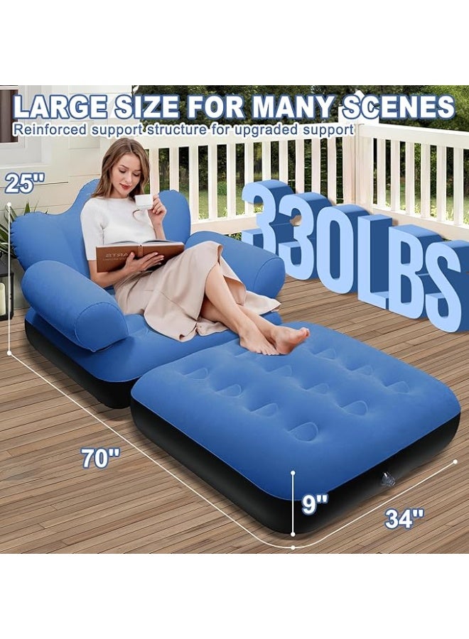 أريكة قابلة للنفخ للاستخدام الخارجي، أريكة استرخاء متعددة الوظائف، سرير قابل للنفخ 2 في 1، كرسي استرخاء مريح قابل للطي، أزرق - Image 2