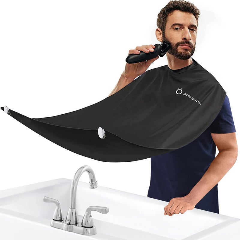 Beard Bib Apron Beard Bib Hair Catcher for Shaving NonStick Beard Shave Cape with Suction Cups Grooming Accessories for Men Gifts for Men Husband Father Black