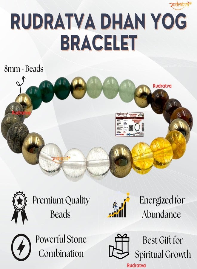 Rudratva Dhan Yog Bracelets | Attracts Wealth & Financial Prosperity | Pyrite, Citrine & Green Aventurine Crystal Bracelet | Astrology Dhanyog Bracelet for Men & Women | 8mm Beads with Certificate of Authenticity - Image 2