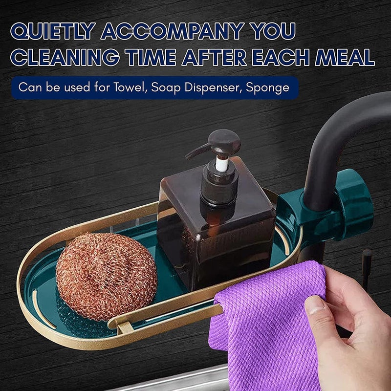 Zorzel Zorzel Kitchen Faucet Sponge Holder Handy PunchFree Kitchen Bathroom Sink Caddy Organizer for Sponge Shampoo Soap Shelf Holder Simple Install Faucet Storage Caddy Save Space Rack Multicolor - Image 5