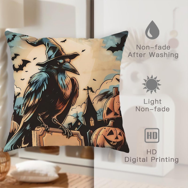 Halloween Throw Pillow Covers Set of 4, Spooky Ghost and Pumpkin Decorative Cushion Cases, Autumn Farmhouse Decor for Home Sofa Bed Couch 24x24 Inch - Image 5