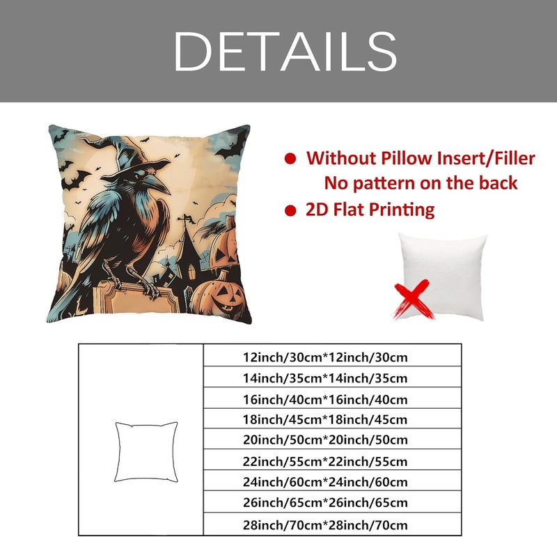 Halloween Throw Pillow Covers Set of 4, Spooky Ghost and Pumpkin Decorative Cushion Cases, Autumn Farmhouse Decor for Home Sofa Bed Couch 24x24 Inch - Image 3