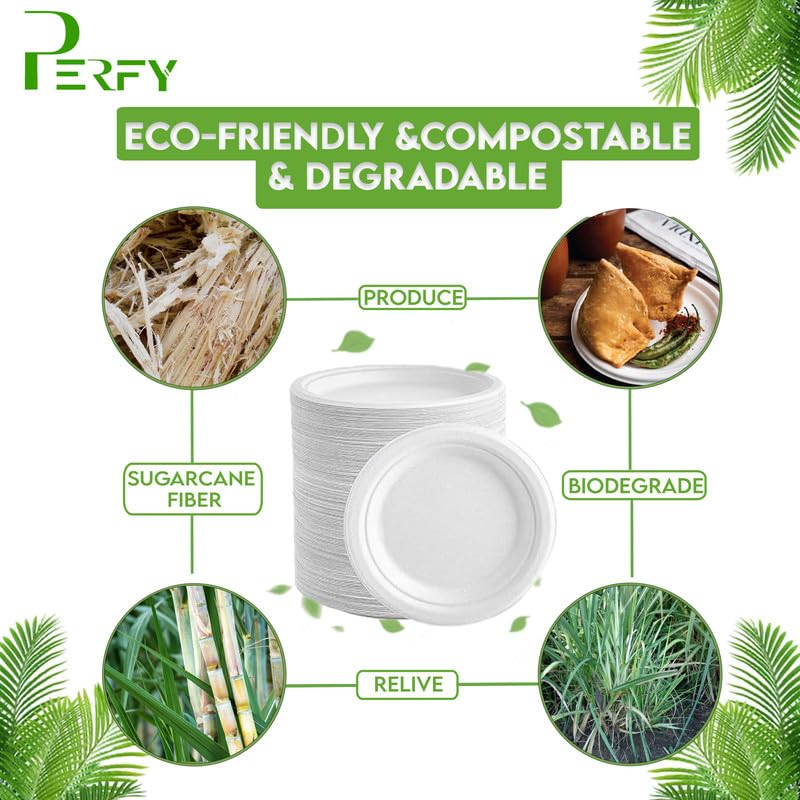 Perfy Disposable Bagasse Plates 12 inch EcoFriendly Biodegradable DisposableSugarcane Paper Plates for Serving Snacks Birthday Wedding Party WhitePack of 25 - Image 2