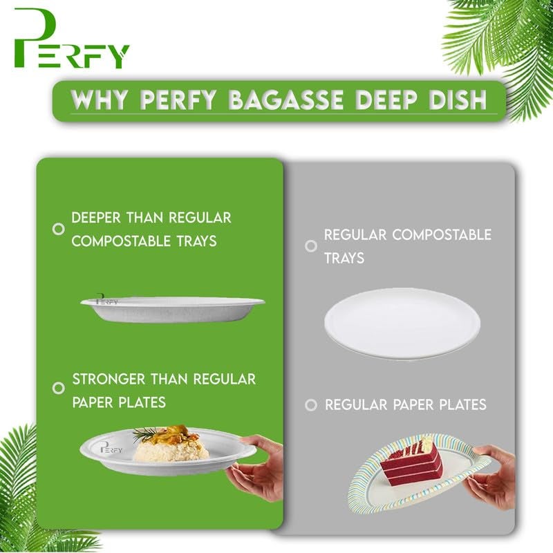 Perfy Disposable Bagasse Plates 12 inch EcoFriendly Biodegradable DisposableSugarcane Paper Plates for Serving Snacks Birthday Wedding Party WhitePack of 25 - Image 5