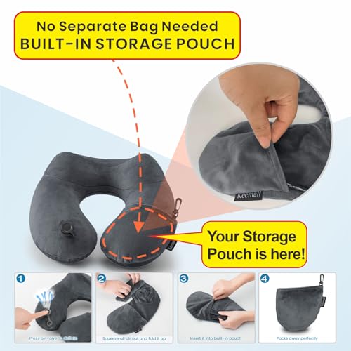Keemall Inflatable Travel Pillows for Airplanes, Easy Blow Up Inflatable Travel Neck Pillows for Air Travel Sleeping Long Flight, Comfort Travel Air Pillows for Car Train Office Nap Camping - Image 2