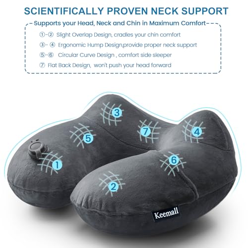 Keemall Inflatable Travel Pillows for Airplanes, Easy Blow Up Inflatable Travel Neck Pillows for Air Travel Sleeping Long Flight, Comfort Travel Air Pillows for Car Train Office Nap Camping - Image 4