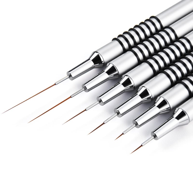 Giifnonnt Nail Art Liner Brushes Set, 6Pcs Nail Art Design Brush Striping Thin Long Lines Dotting Drawing Pen, UV Gel Polish Painting Metal Handle Striper Brushes Size 5/7/9/11/20/25mm - Image 1