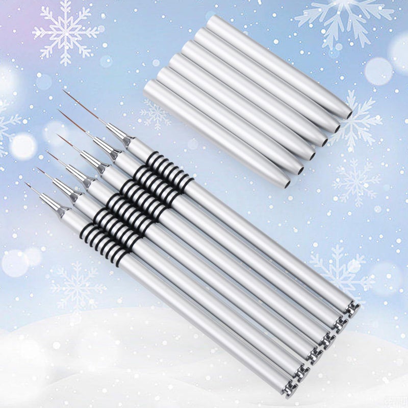 Giifnonnt Nail Art Liner Brushes Set, 6Pcs Nail Art Design Brush Striping Thin Long Lines Dotting Drawing Pen, UV Gel Polish Painting Metal Handle Striper Brushes Size 5/7/9/11/20/25mm - Image 3