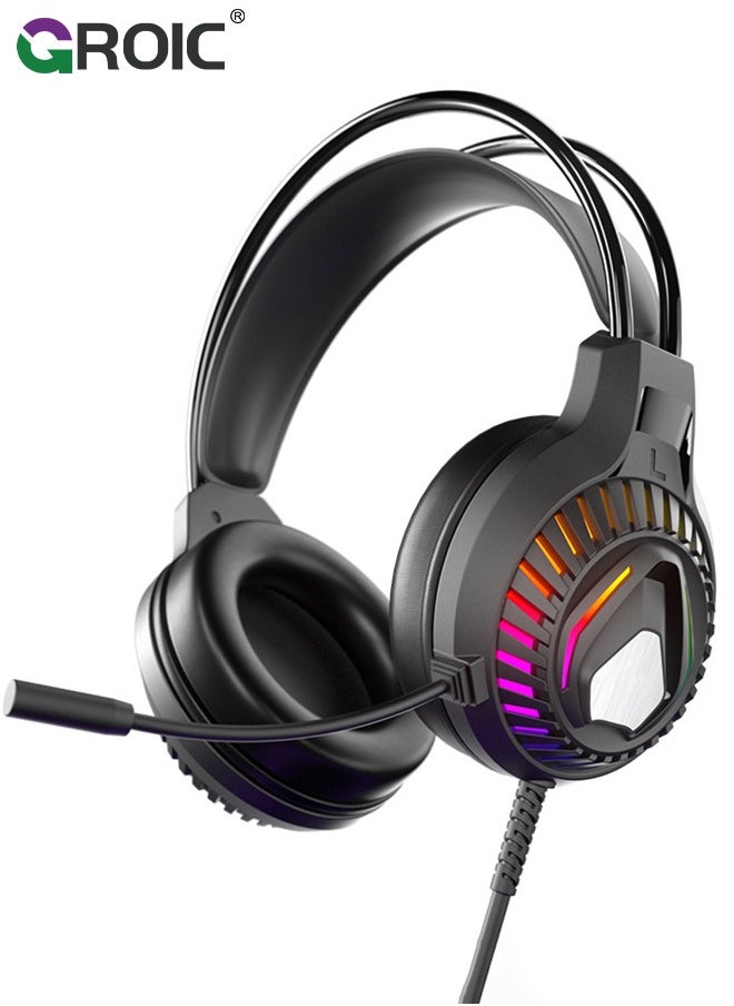 GROIC USB Gaming Headset for PC, Computer Headset with Detachable Noise Cancelling Mic, 7.1 Surround Sound, 50MM Driver - Headphones with Microphone for PS4/PS5, Xbox One, Laptop, Office  - Image 1