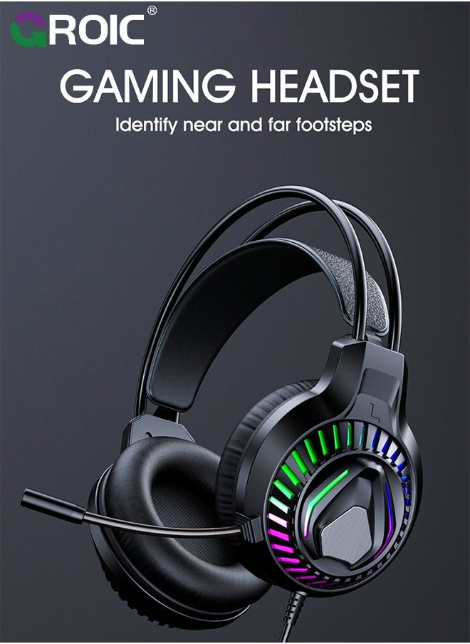 GROIC USB Gaming Headset for PC, Computer Headset with Detachable Noise Cancelling Mic, 7.1 Surround Sound, 50MM Driver - Headphones with Microphone for PS4/PS5, Xbox One, Laptop, Office  - Image 2