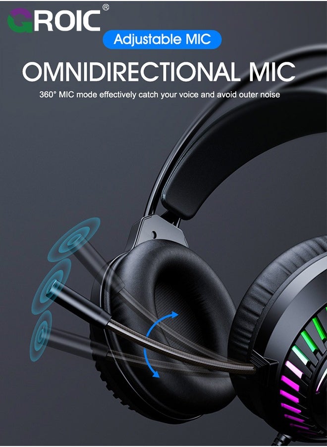 GROIC USB Gaming Headset for PC, Computer Headset with Detachable Noise Cancelling Mic, 7.1 Surround Sound, 50MM Driver - Headphones with Microphone for PS4/PS5, Xbox One, Laptop, Office  - Image 5