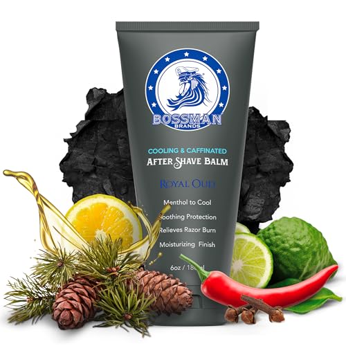 Bossman Cooling Caffeinated After Shave Balm for Men Soothes Protects with Menthol Caffeine Tea Tree Royal Oud Scent - Image 1