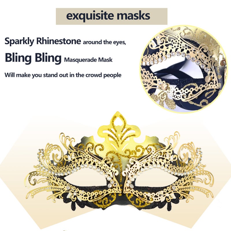 Geek-M Masquerade Mask For Women/Men  Fancy Party Face Mask Venetian Mask For Prom Ball Halloween Mardi Gras (Masquerade Mask With Stick Black+Gold) - Image 3