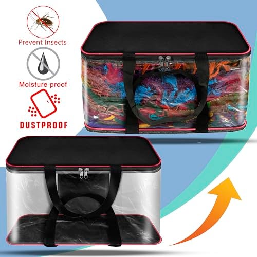 SNDIA 2 Pack 33L Transparent Clothes Storage Bags for Sarees, Lehengas & Dresses | Moisture Proof PVC Nylon Wardrobe Organizer with Zipper | Red & Black (39 x 34 x 21 cm) - Image 3