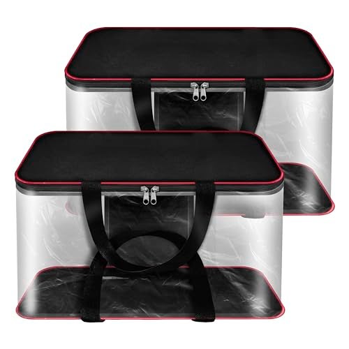 SNDIA 2 Pack 33L Transparent Clothes Storage Bags for Sarees, Lehengas & Dresses | Moisture Proof PVC Nylon Wardrobe Organizer with Zipper | Red & Black (39 x 34 x 21 cm) - Image 1
