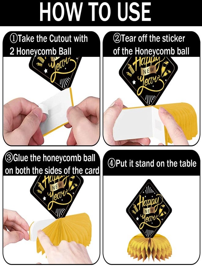 Qpout 9pcs New Year Eve Honeycomb Centerpieces Table Decorations 2026 Happy New Year Theme Table Toppers New Years Eve Table Centerpieces Celebrate New Years Eve Theme Party Supplies - Image 3