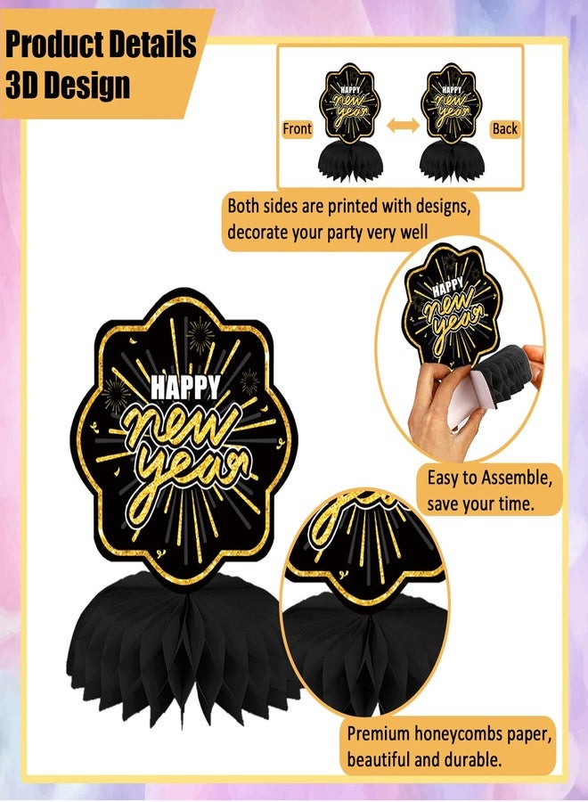 Qpout 9pcs New Year Eve Honeycomb Centerpieces Table Decorations 2026 Happy New Year Theme Table Toppers New Years Eve Table Centerpieces Celebrate New Years Eve Theme Party Supplies - Image 4