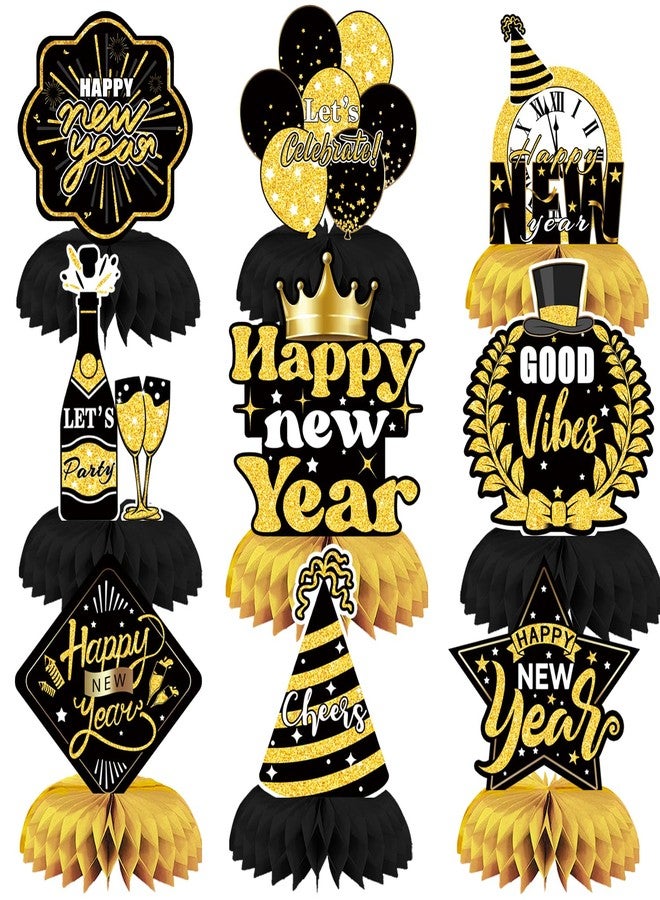 Qpout 9pcs New Year Eve Honeycomb Centerpieces Table Decorations 2026 Happy New Year Theme Table Toppers New Years Eve Table Centerpieces Celebrate New Years Eve Theme Party Supplies - Image 1