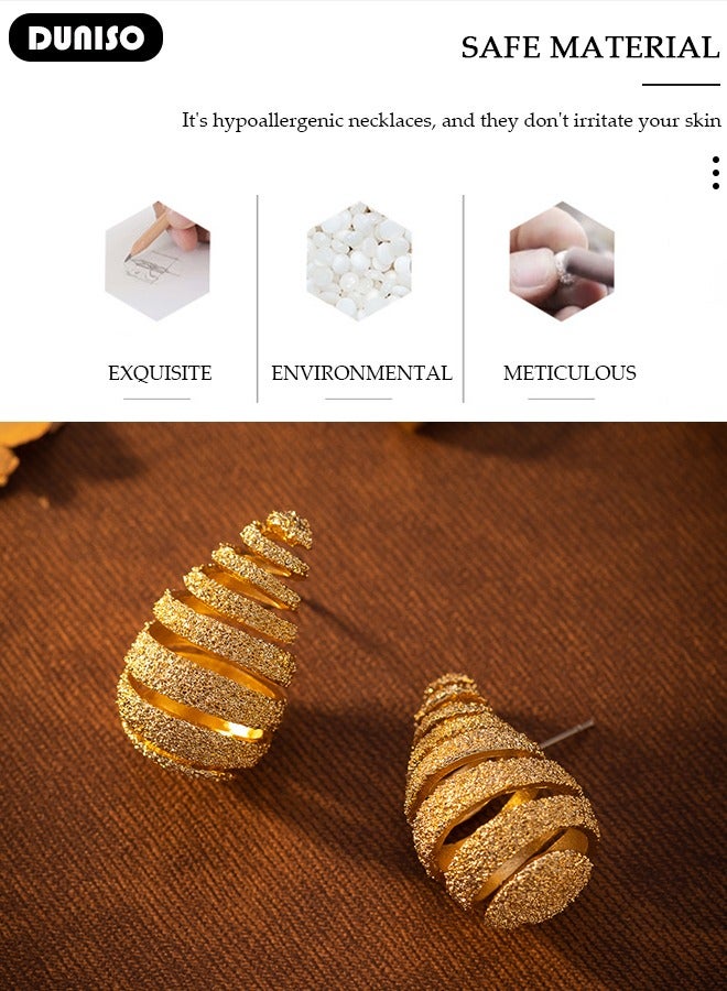 DUNISO Conch Shape Earrings for Women's, Fashionable Lightweight Earrings, Spiral Design Earrings, Pendant Earrings, Dainty Gold Earrings, Hypoallergenic Earrings for Women Girls - Image 3
