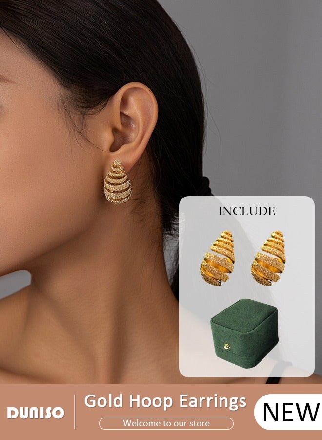 DUNISO Conch Shape Earrings for Women's, Fashionable Lightweight Earrings, Spiral Design Earrings, Pendant Earrings, Dainty Gold Earrings, Hypoallergenic Earrings for Women Girls - Image 1