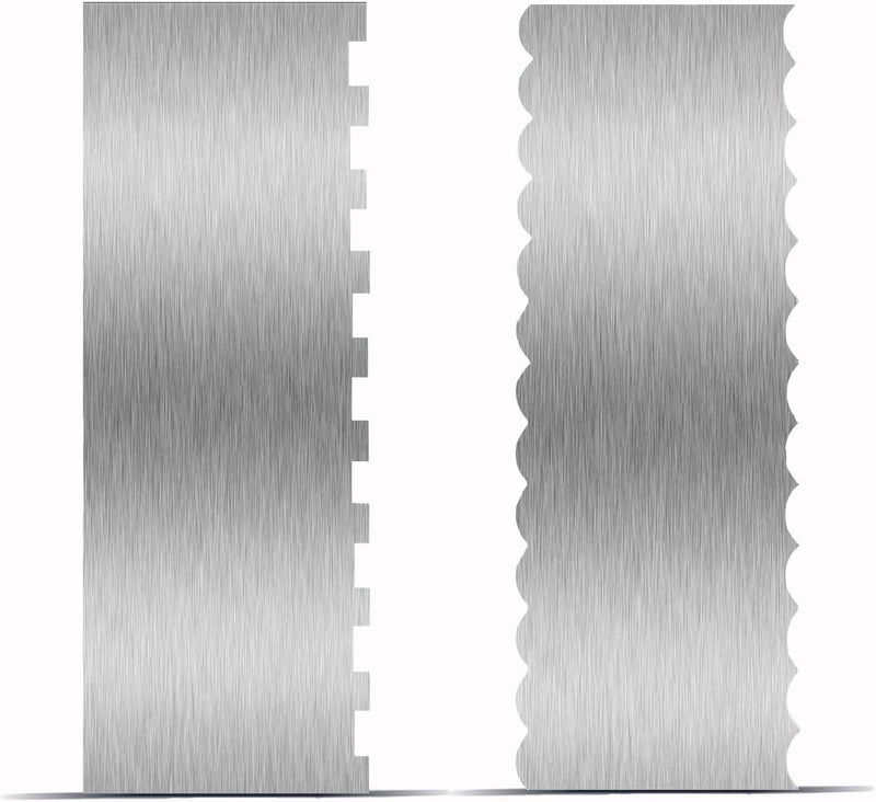 Abvsdu 2 Piece 9 Inch Stainless Steel Cake Scraper, Cream Cake Scraper Sided Patterned Edge Stripe Edge Smoother Scraper Cake Smoother Frosting Scraper Cake Decorating Comb for Mousse Butter Cream - Image 1