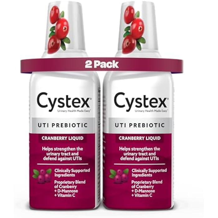 Cystex Cranberry Urinary Health Supplement Liquid - D-Mannose, Prebiotic, & Vitamin C for Urinary Tract & Bladder Support - Daily Urinary Wellness for Women & Men, Sugar-Free - 7.6 fl oz (2 Pack) - Image 1
