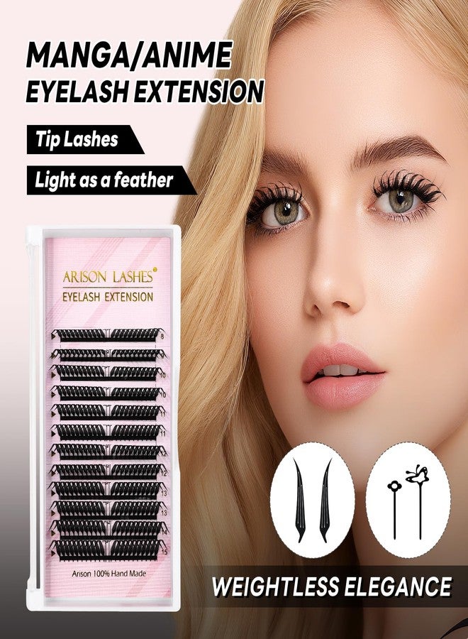 Arison Lashes Premade Fan Anime Lashes Fans False Eyelash Russian Extension Volume Fluff Natural Cat Eye Lashes(Slant Fan-D-8-15Mix) - Image 2