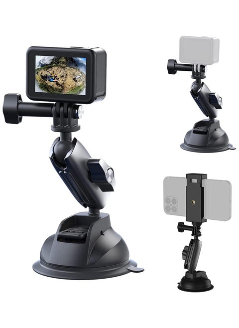 Strong Suction Holder Mount For GoPro Hero Aluminum Alloy Cup Holder for DJI OSMO Action, Insta360, 360 Degree, Mobile, Rotatable Clamp, Action Camera, Stable