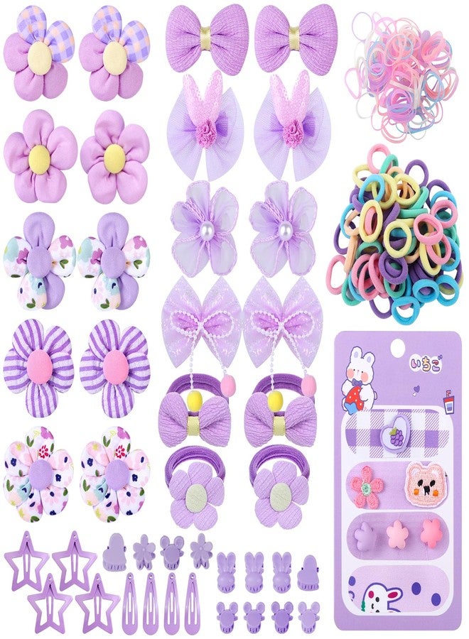 Cherocito 400 Pcs Baby Girls Hair Accessories Set,Baby Girls Hair Ties,Flower Bows Rubber Bands,Hair-friendly Hair Clip,Soft Elastic Hair Bands,Claw Clip(Purple) - Image 1