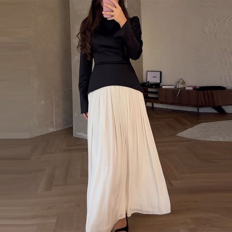 2024 Autumn European and American Cross-Border Foreign Trade New Style Mercerized Tie Waist Slimming Top and Skirt Set Rose gold - Image 3