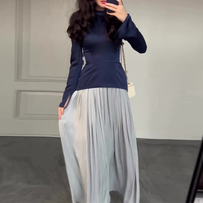 2024 Autumn European and American Cross-Border Foreign Trade New Style Mercerized Tie Waist Slimming Top and Skirt Set Rose gold - Image 4