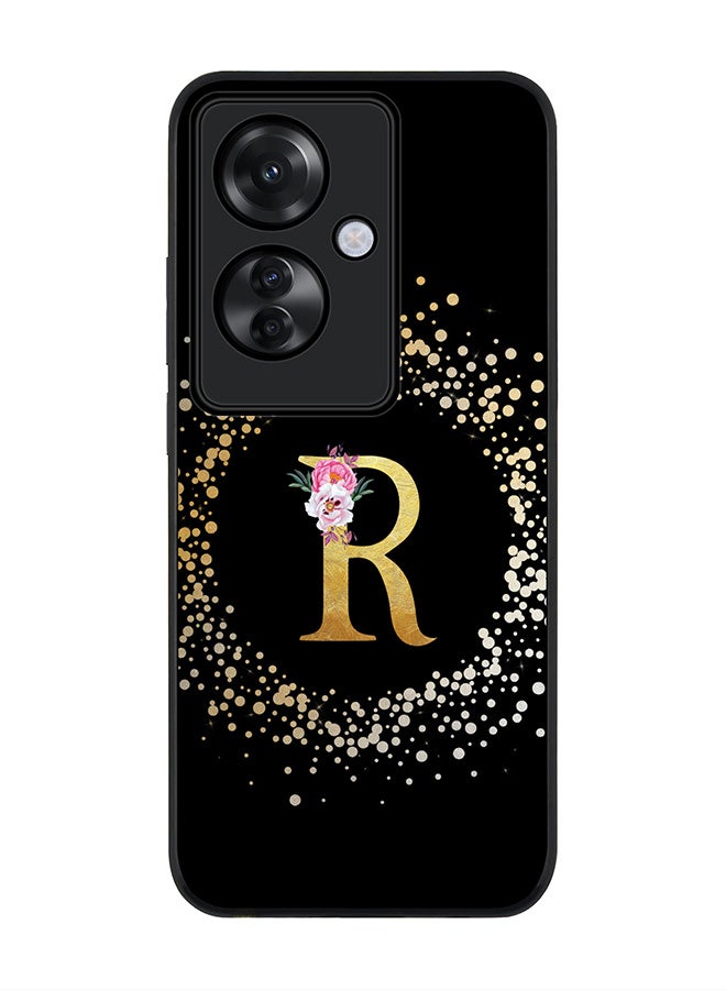 Stylizedd Rugged Black edge case for Oppo Reno11 F / Oppo F25 Pro 5G, Slim fit Soft Cover - Custom Monogram Initial Letter Floral Pattern Alphabet - R ( Black) - Image 1