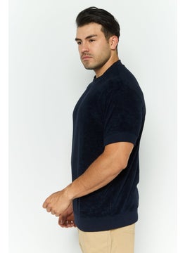 Threadbare Men Crew Neck Short Sleeve Textured T Shirt, Navy  - Image 3