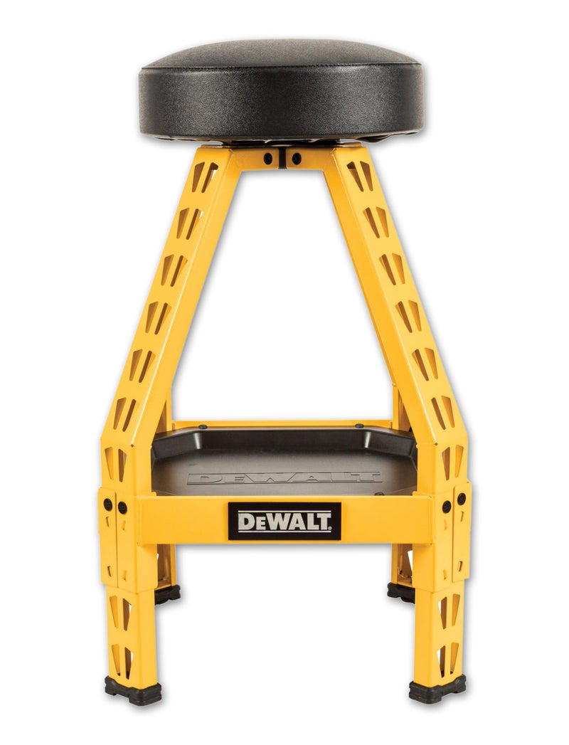 DEWALT كرسي معدني ثقيل من DEWALT للمرآب وورشة العمل، مقعد دوار 360 درجة، صينية تخزين، مقعد مبطن مقاوم للتمزق، إطار فولاذي، طلاء مسحوق صناعي - Image 2